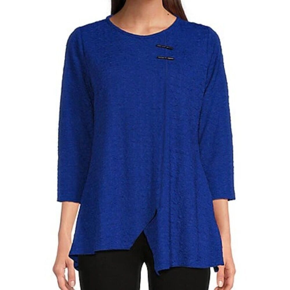 Calessa Asymmetrical Hem Top Size Large Cobalt NEW Artsy Lagenlook Textured